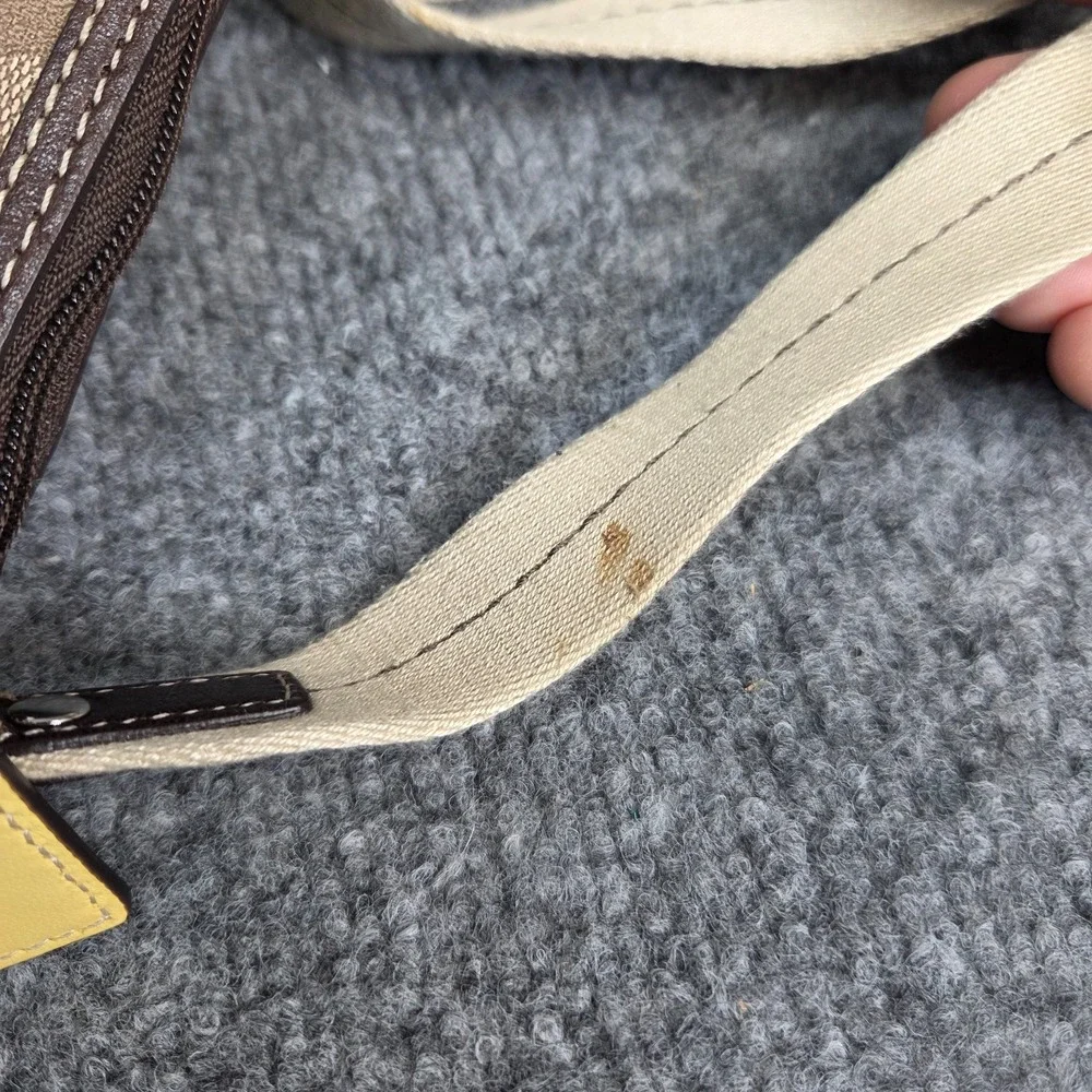 Coach Heritage Stripe Crossbody Signature Khaki Cream Brown Patent Leather Trim